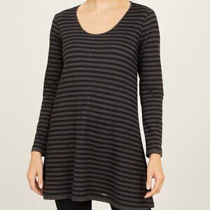 Eileen Fisher Gray/Black Striped Long-Sleeve Tunic Sweater - Size Small
